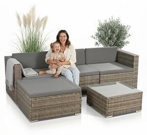 Mucola mobili da giardino 5 pz. gruppo salotto da giardino set pouf polyrattan nero set salotto gruppo pranzo balcone - grigio
