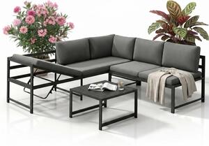 Gruppo di sedute Mucola divano angolare in alluminio con funzione reclinabile resistente alle intemperie tavolo grigio set da giardino mobili da giardino - antracite