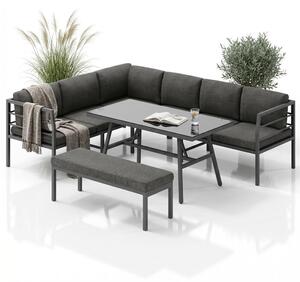 Mucola set da pranzo divano angolare in alluminio con panca tavolo grigio resistente alle intemperie oasi relax mobili da giardino set angolare divano mobili da esterno