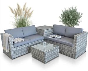 Gruppo di seduta XXL in poly rattan + scatola di cuscini divano da giardino set di sedute da giardino grigio