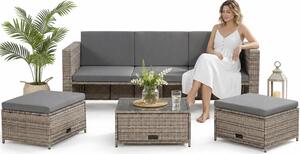 Mucola mobili da giardino 6 pezzi gruppo salotto giardino set pouf polyrattan nero set salotto gruppo pranzo balcone - grigio