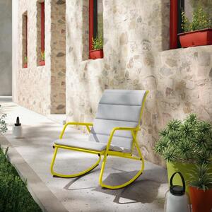 Sedia a dondolo da giardino con cuscino Lyco NATERIAL con braccioli in acciaio, seduta in textilene giallo / dorato