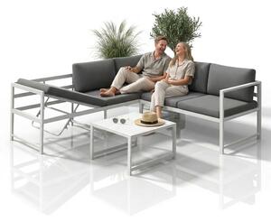 Mucola gruppo di sedute divano angolare in alluminio con funzione reclinabile resistente alle intemperie tavolo grigio set da giardino mobili da patio - bianco