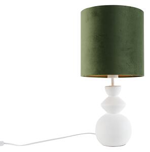 Design tafellamp wit velours kap groen met wit 25 cm - Alisia