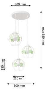Lampadario a sospensione per bambini STARS 3xE27/15W/230V verde/bianco