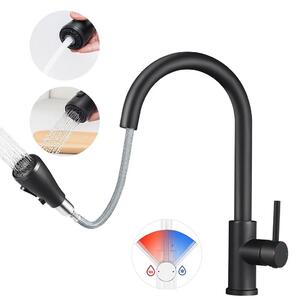 Miscelatore per cucina monocomando, con doccetta estraibile, dotato di 2 getti, per acqua calda e fredda, realizzato in acciaio inossidabile 304, colore nero
