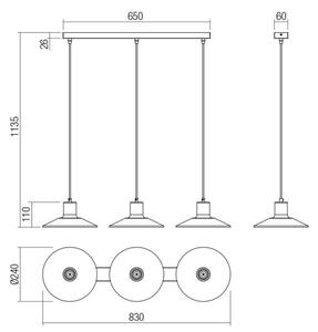 Redo 01-4056 - Lampadario a sospensione con filo FRESNO 3xE27/42W/230V