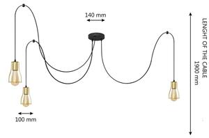 Lampadario a sospensione con filo TUBE 3xE27/10W/230V ragno nero/oro