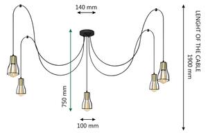 Lampadario a sospensione con filo TUBE 5xE27/15W/230V ragno nero/cromo