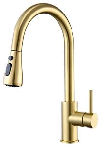 Miscelatore da cucina – Miscelatore da cucina estraibile – Due funzioni spray – Comando monoleva – Bocchetta flessibile – Acqua calda e fredda – Acciaio inossidabile 304 – Oro