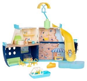 Set di gioco per bambini a tema Bluey, con scivolo d'acqua e parete da arrampicata