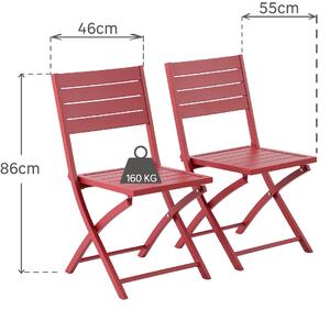 Sedia da giardino senza cuscino Xara NATERIAL pieghevole in alluminio con seduta in alluminio rosso, set da 2 pezzi