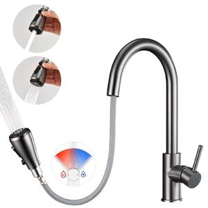 Miscelatore da cucina – Miscelatore da cucina estraibile – Due tipi di getto – Miscelatore monocomando – Acqua calda e fredda – Acciaio inossidabile 304 – Grigio gunmetal