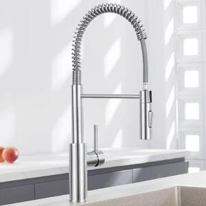 Miscelatore da cucina – Rubinetto estraibile per lavello – Bocchetta con sistema a molla – 2 tipi di getto – Acqua calda e fredda – Cartuccia in Vetroceramica – Acciaio inossidabile 304 spazzolato