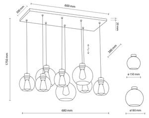 BRILAGI - Lampadario a cavo QUADRA 8xE27/60W/230V nero/grigio fumé