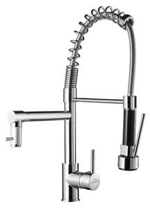 Miscelatore per cucina – Rubinetto estraibile – Girevole a 360° – 2 getti spray – Acqua calda e fredda – Miscelatore monocomando – Tubo PEX G3/8 – Cromato