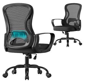 Sedia da ufficio ergonomica SONGMICS, sedia girevole con tessuto a rete, sedia da scrivania con supporto lombare, funzione dondolo, braccioli, per studio, camera da letto