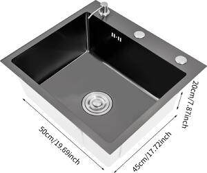 Lavello da cucina in acciaio inox, grande capacità, design moderno, nero
