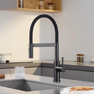 Miscelatore per cucina monocomando - Acciaio inossidabile 304 - Doccetta estraibile - Girevole - Acqua calda e fredda - Nero