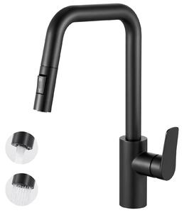 Miscelatore per cucina – Bocchetta estraibile – Acciaio inossidabile 304 – Miscelatore monocomando – Acqua calda e fredda – Montaggio su piano – Nero