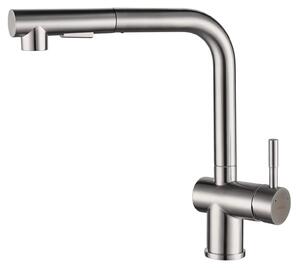 Miscelatore da cucina – Miscelatore estraibile a forma di L – Girevole a 360° – 3 modalità di spruzzo – Acqua calda e fredda – Acciaio inossidabile 304 – Attacco G3/8 – Acciaio inossidabile spazzolato