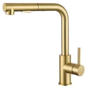 Miscelatore da cucina con doccetta estraibile, 2 getti, girevole a 360°, adatto per acqua calda e fredda, monocomando, finitura dorata spazzolata