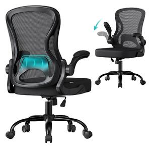 Sedia da ufficio ergonomica SONGMICS, sedia girevole con tessuto a rete, sedia da scrivania con supporto lombare, funzione dondolo, braccioli pieghevoli, per studio