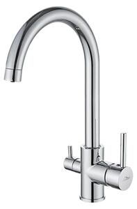 Miscelatore per cucina - Rubinetto 3-in-1 - Acqua calda, fredda e filtrata - Girevole a 360° - Due manopole - Acciaio inossidabile 304, cromato - Attacco G3/8