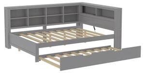 Divano letto - Letto estraibile - 90 x 200 cm - Letto per ospiti 90 x 190 cm - Porta USB - Spazio contenitivo - Legno massello - Grigio