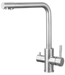 Miscelatore per cucina - Rubinetto a 3 vie con filtro - Girevole a 360° - A due manopole - Acqua calda e fredda - Acciaio inossidabile 304 - Montaggio a foro singolo - Cromato