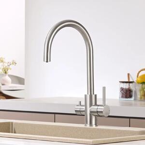 Miscelatore per lavello con filtro dell'acqua - Miscelatore da cucina a 3 vie - Rotazione a 360° - Acciaio inossidabile 304 - Aeratore removibile - Miscelatore monocomando per acqua calda e fredda - Finitura spazzolata