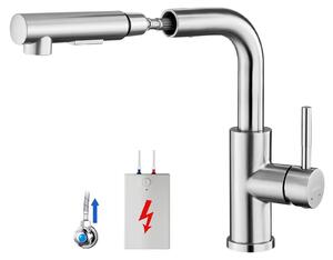 Miscelatore da cucina - Miscelatore a bassa pressione con doccetta estraibile - Due tipi di getto - Rotazione a 360° - Adatto per acqua fredda e calda - Acciaio inossidabile 304 - Cromato