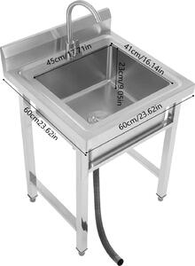 Lavello da cucina, design indipendente, rubinetto girevole a 360°, argento