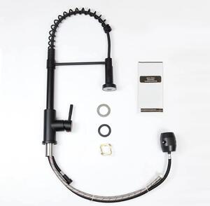 Miscelatore da cucina – Miscelatore con doccetta estraibile – Rotazione a 360° – Acciaio inossidabile – Doccetta con 2 funzioni – Bocchetta alta – Nero