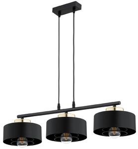 Lampadario KAR-LIGHTING, 3 luci, nero/oro, metallo, altezza regolabile, 90 x 70 x 20 cm – Ideale per la sala da pranzo, attacco E27