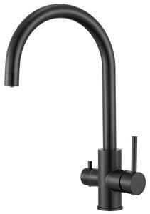 Rubinetto da cucina - Miscelatore con filtro a 3 vie - Girevole a 360° - Acciaio inossidabile 304 - Miscelatore monocomando - Acqua calda e fredda - Erogatore estraibile - Nero