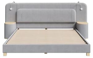 Letto matrimoniale - Struttura del letto - 180 x 200 cm - Grigio - Rivestimento in velluto morbido - Comodino integrato - Piattaforma robusta