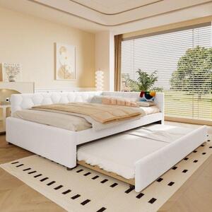 Divano letto a due posti, dimensioni 140x200 cm, con rete a doghe, senza materasso, lampada da comodino, porta USB di tipo C, rivestito in ecopelle confortevole, colore bianco