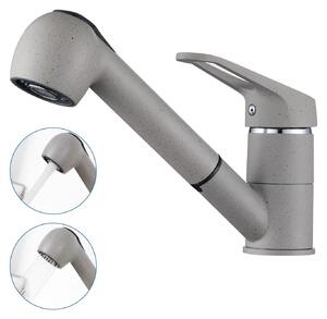 Miscelatore da cucina estraibile, colore grigio, girevole a 180°, con 2 getti, per acqua calda e fredda, corpo in ottone, attacco G3/8