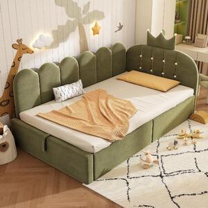 Divano letto imbottito - 90 x 200 cm - Con spazio contenitore a sollevamento idraulico - Tessuto velluto - Design "Kronen" - Senza materasso - Verde