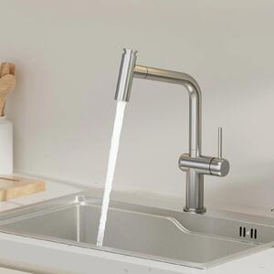 Miscelatore da cucina - Design a 7 con angolazione - Doccetta estraibile - 2 tipi di getto - Acciaio inossidabile 304 - Acqua calda e fredda - Finitura spazzolata