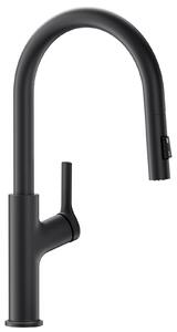 Miscelatore da cucina - Rubinetto nero con beccuccio inclinato - Doccetta estraibile - Rotazione a 360° - 2 tipi di getto - Acqua calda e fredda - Attacco G3/8