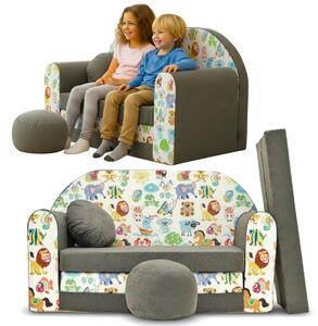 Divano per bambini TUPPI con funzione letto, estraibile, 168x98 cm, set con cuscini e poggiapiedi, divano da gioco, funzione letto - per bambine e bambini, pouf, mini divano, divano letto per la cameretta