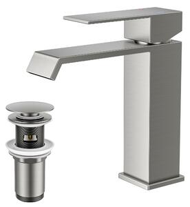 Rubinetto da bagno con erogatore a cascata, altezza dell'erogatore 115 mm, miscelatore monocomando con finitura in acciaio inossidabile spazzolato