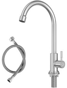 Miscelatore da cucina - Rubinetto per acqua fredda - Acciaio inossidabile 304 - Girevole a 360° - Monocomando - Montaggio monoblocco - Finitura spazzolata - Include tubo di collegamento e limitatore di flusso removibile