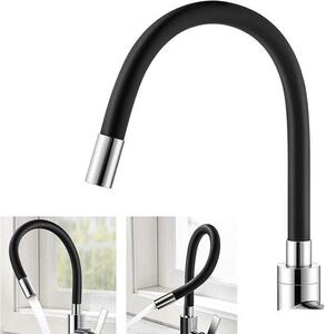 Dailygoods - Miscelatore per lavello con scarico lungo - Rubinetto flessibile da cucina - girevole a 360° - Miscelatore monopresa - Acciaio inox - Per acqua calda/fredda