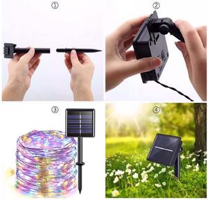 Catena luminosa solare da 32 metri, con 300 LED, grado di protezione IP65 (resistente all'acqua), filo di rame, luci colorate, per uso esterno