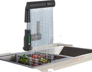 Rubinetto da cucina estraibile, display digitale della temperatura, rotazione flessibile, nero