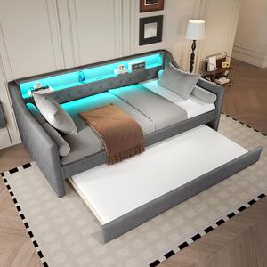 Sweiko daybed 90 x 200 cm, divano letto, letto estraibile, presa di ricarica USB, lino, grigio, senza materasso