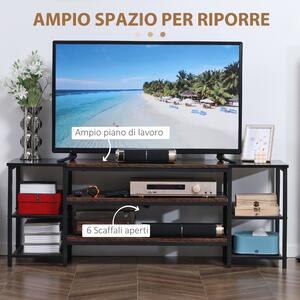 HOMCOM Mobile TV Moderno in Stile Industriale per TV fino a 65" con 6 Ripiani, in Acciaio e Truciolato, 140x40x50 cm, Marrone e Nero